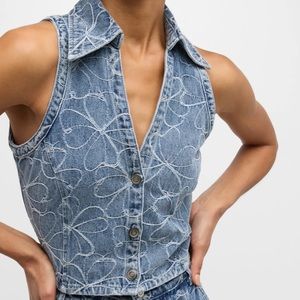 New! Rami Brook Deacon Floral Embroidered Denim Vest